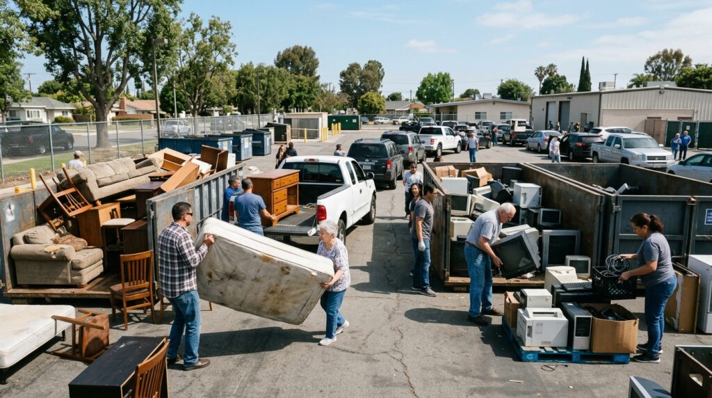 Residents disposing of bulky waste during Garden Grove Community Cleanup Day.